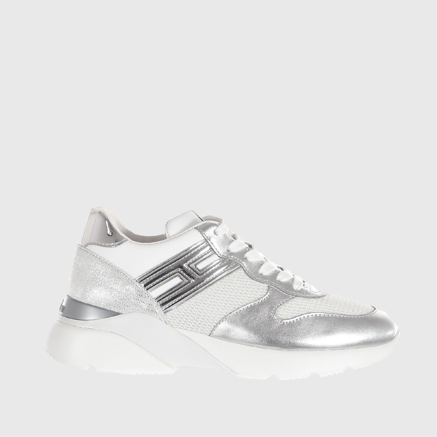 Sneakers Hogan Active One in pelle argento e tessuto - Oliaro Calzature